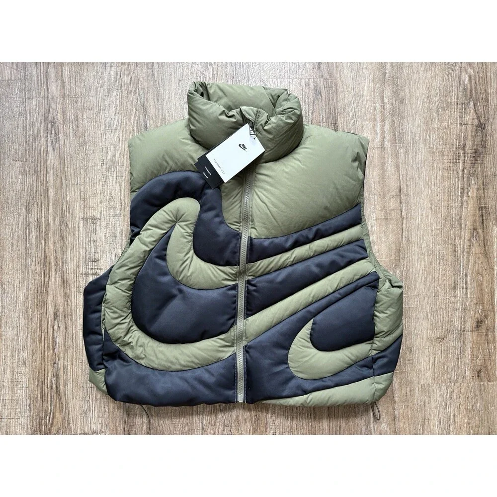 Nike Swoosh Therma Fit Down Vest Olive Green Black Women’s Sz Small IH3980-222